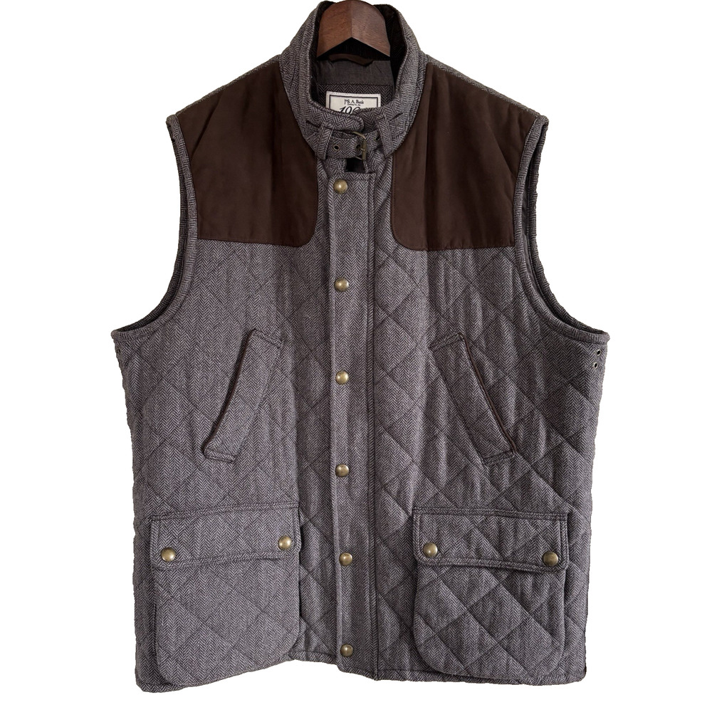 Jos A Bank 1905 Insulated Quilted Brown Herringbone Vest XXL Tailored Fit Wool